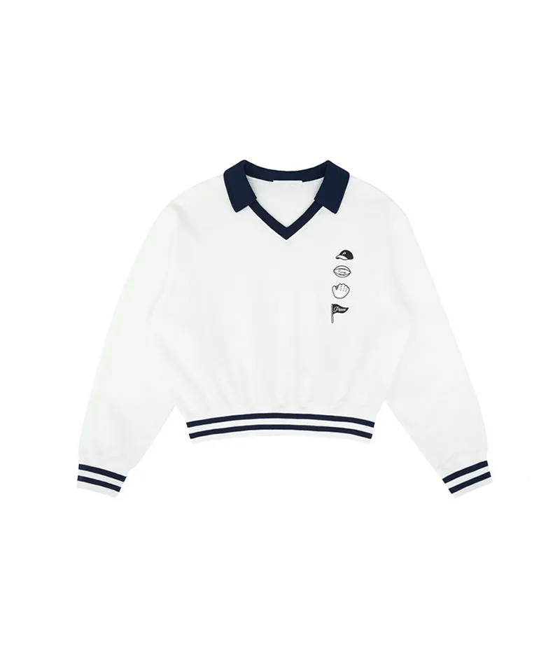 PIV'VEE Sports Emoji V-Neck Sweatshirt - Cloud White