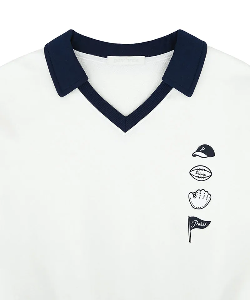 PIV'VEE Sports Emoji V-Neck Sweatshirt - Cloud White