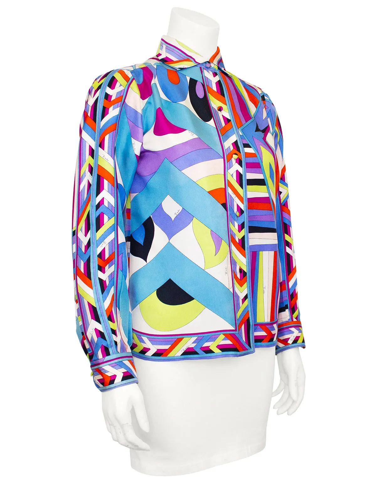 Rainbow Geometric Printed Silk Shirt