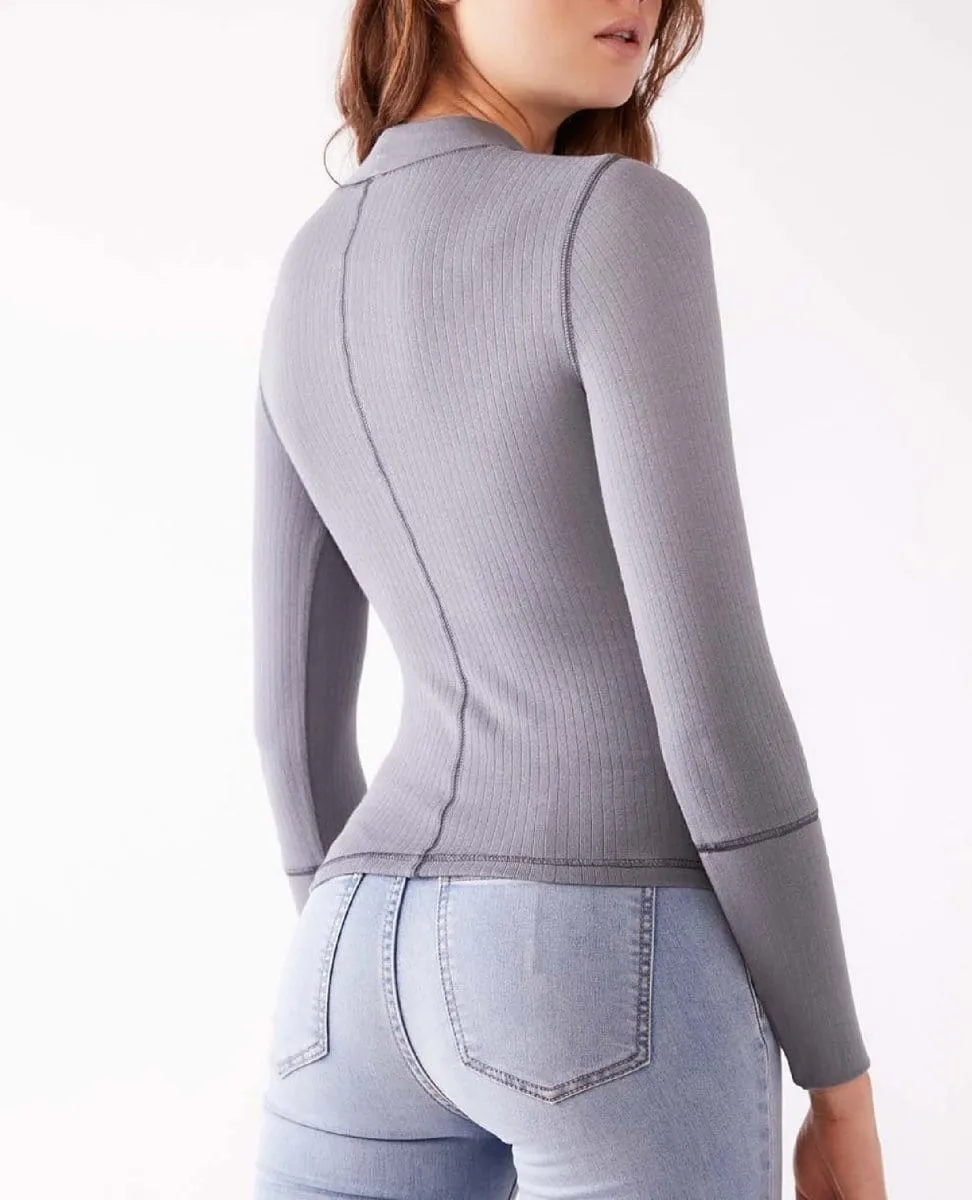 Rickie Mock Neck Top Grey Haze