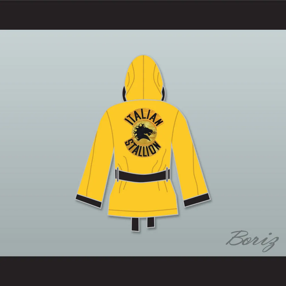 Rocky Italian Stallion Yellow Satin Half Boxing Robe with Hood