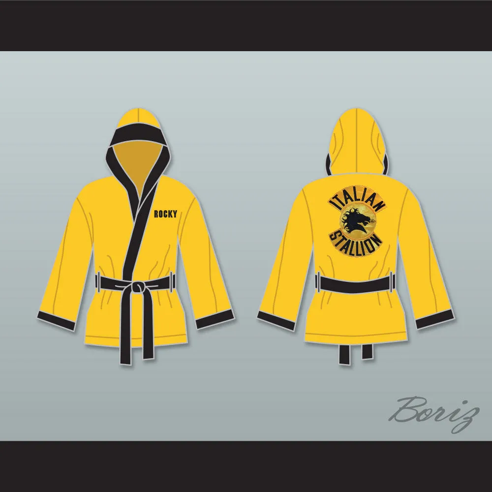 Rocky Italian Stallion Yellow Satin Half Boxing Robe with Hood