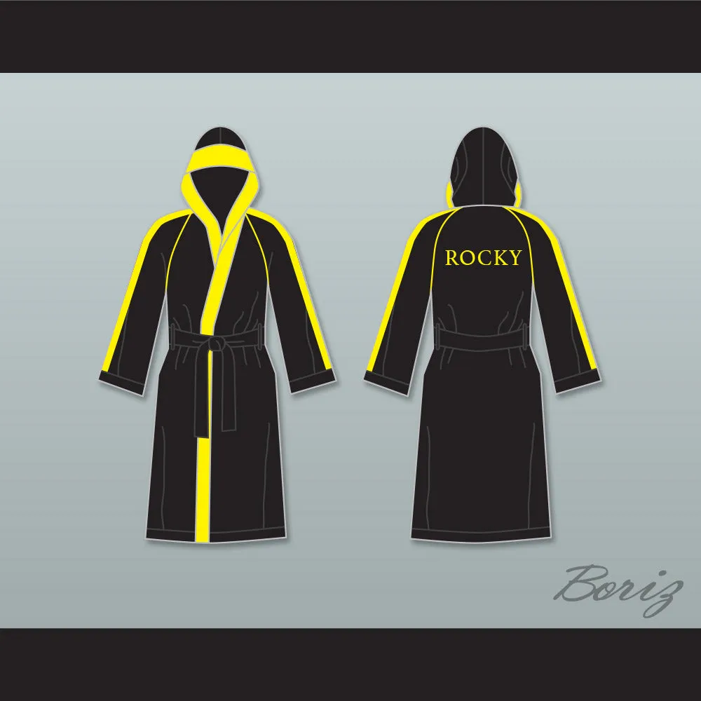 Rocky VI Black Satin Full Boxing Robe with Hood