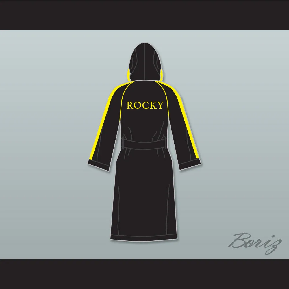Rocky VI Black Satin Full Boxing Robe with Hood