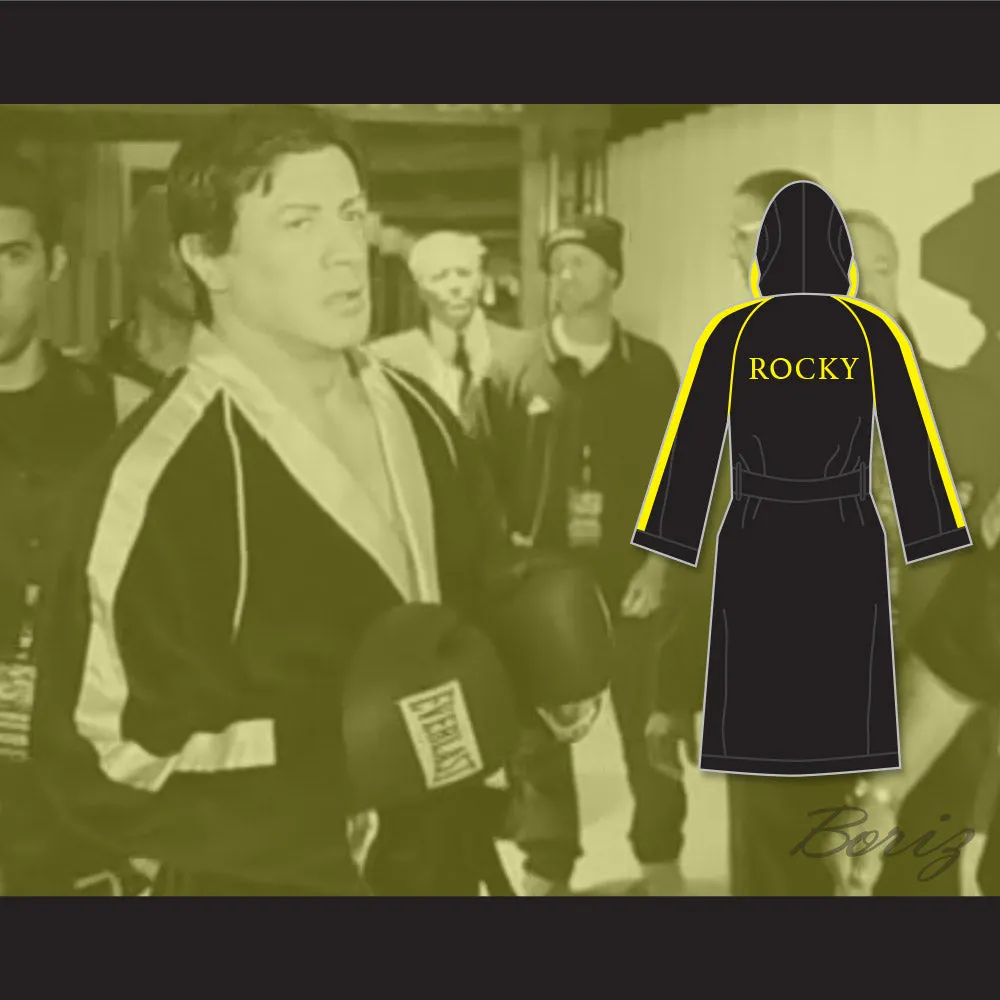 Rocky VI Black Satin Full Boxing Robe with Hood