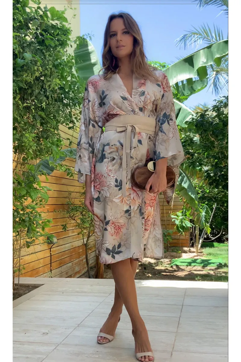 Romantic Light Rose Silk Modern Kimono