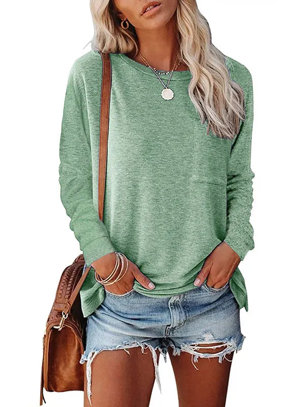 Round Neck Pocket Split T-shirt