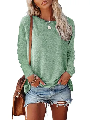 Round Neck Pocket Split T-shirt