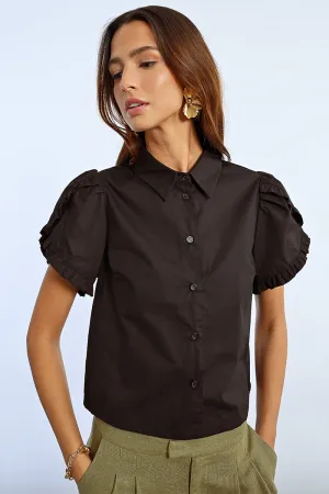 Ruffle Detail S/S Shirt - Black