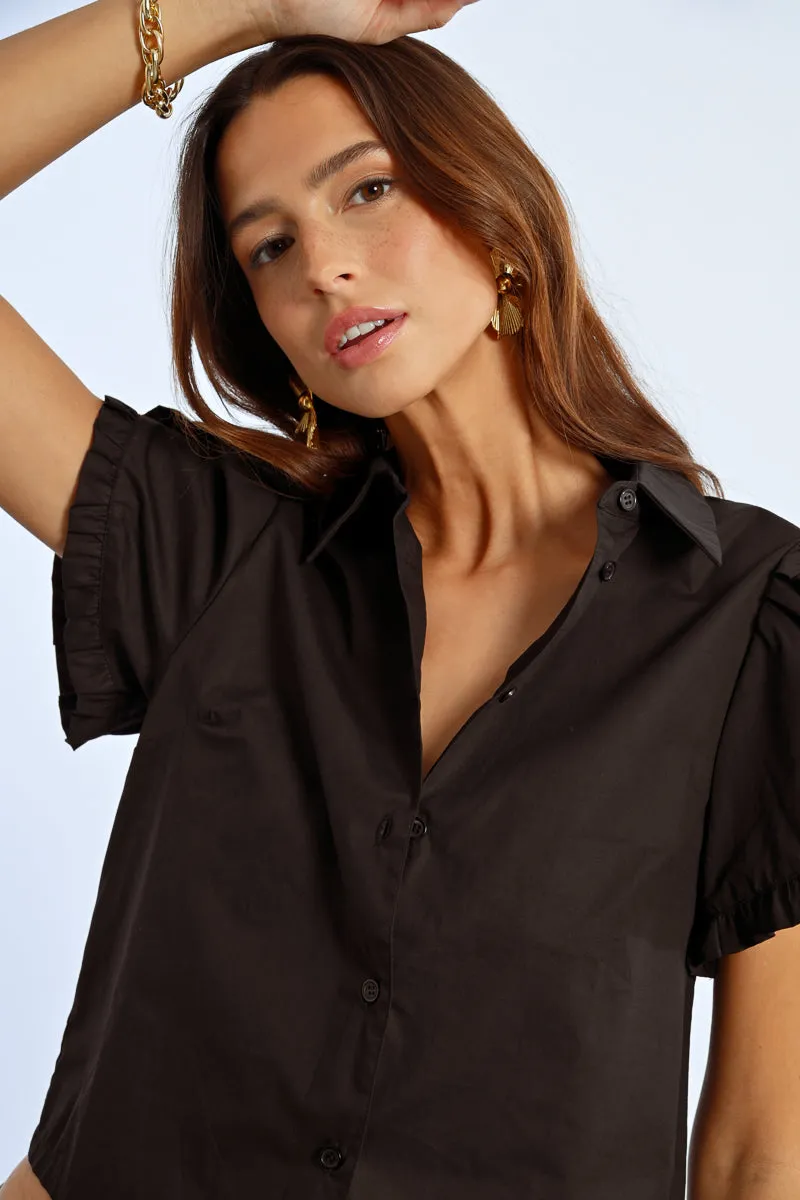 Ruffle Detail S/S Shirt - Black