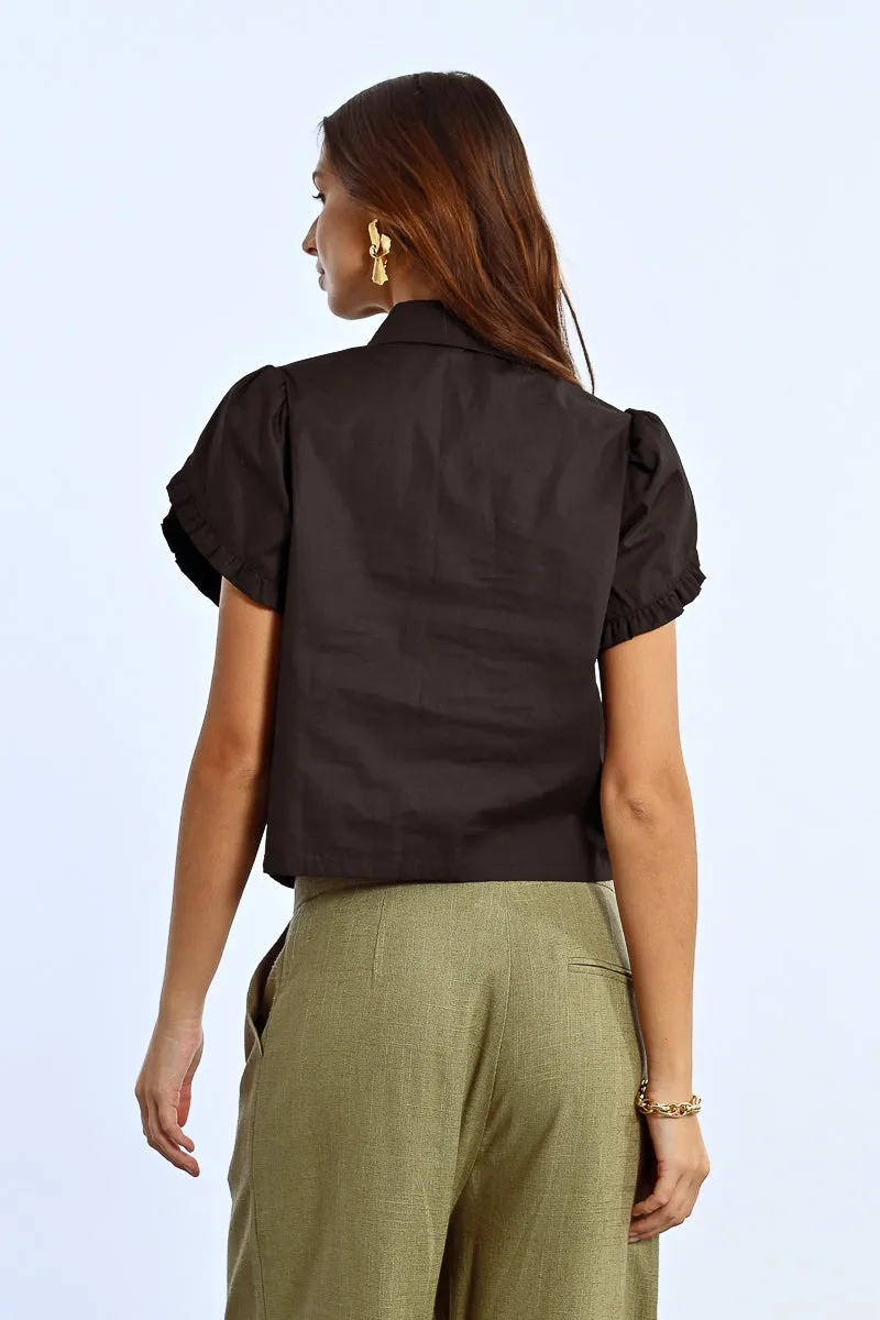 Ruffle Detail S/S Shirt - Black