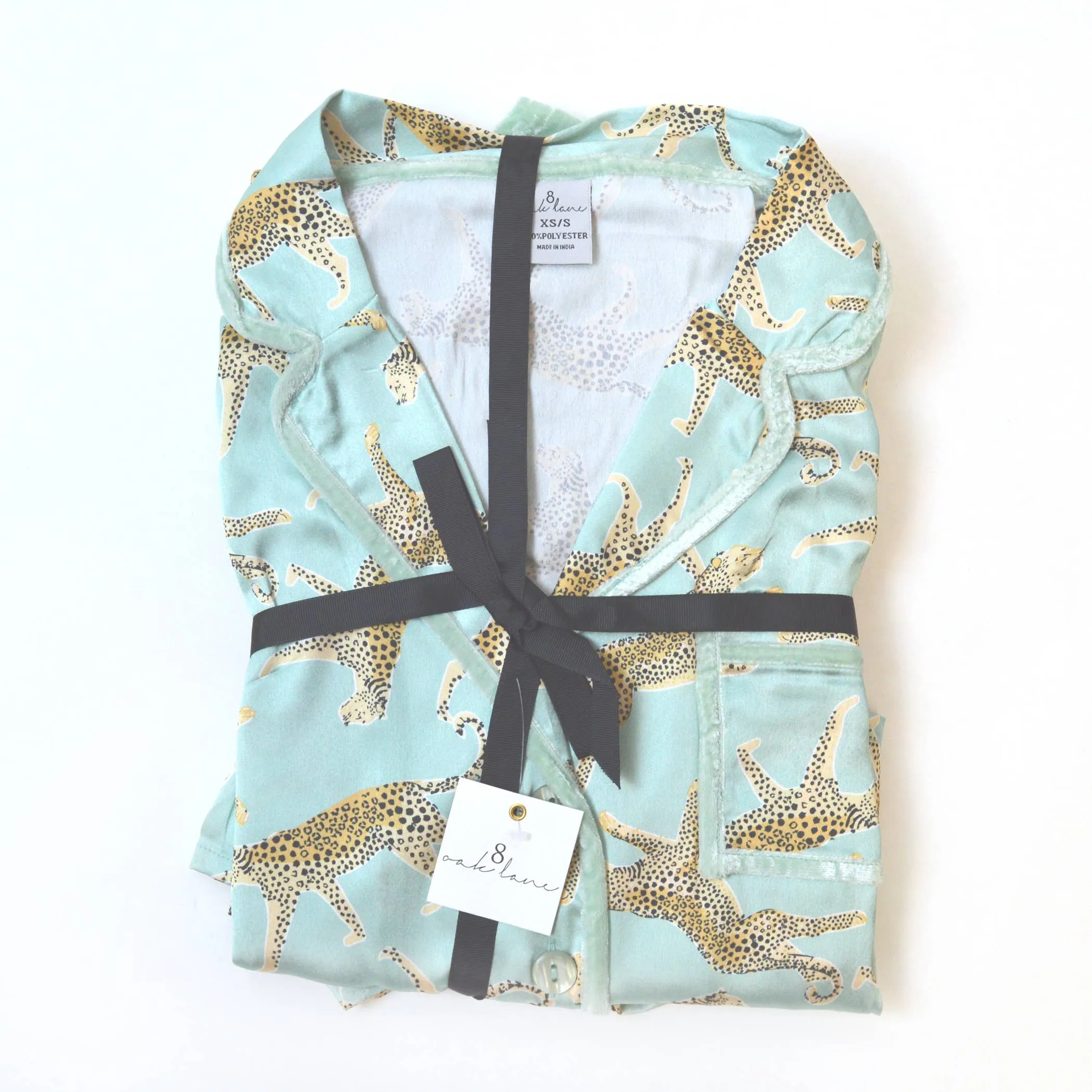 Sage Leopard Satin Ruffle Short PJ Set
