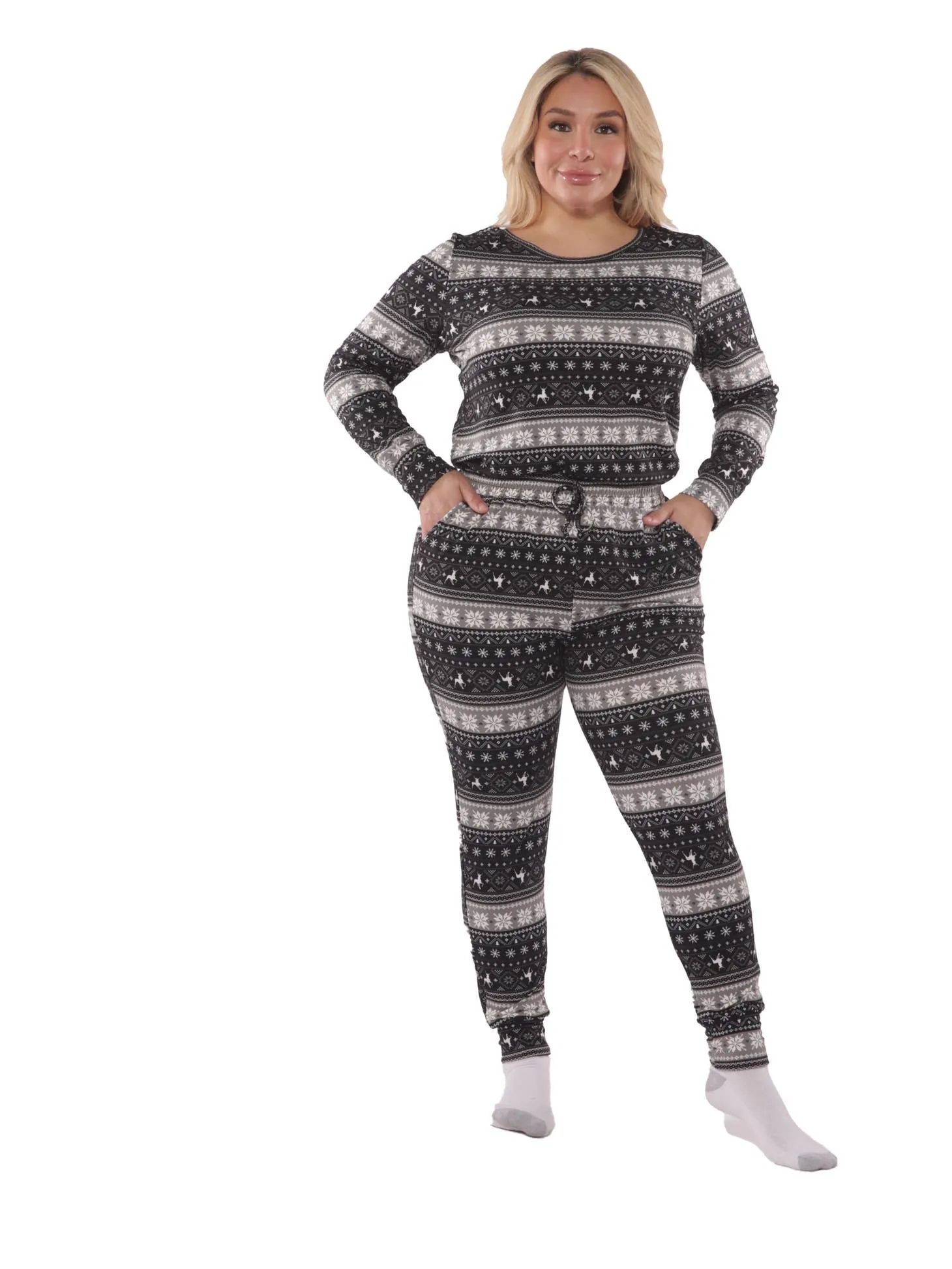 S&G Apparel Holiday Print Fleece Lined Long Sleeve top