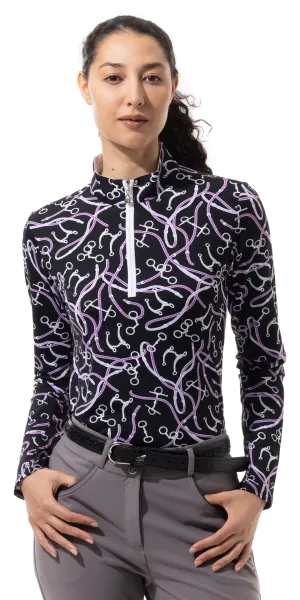 SanSoleil   SolTek  Lux L/S  Print Mock 900621- Free Rein Black