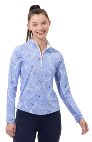 SanSoleil   SolTek  Lux L/S  Print Mock 900621- Free Rein Blue