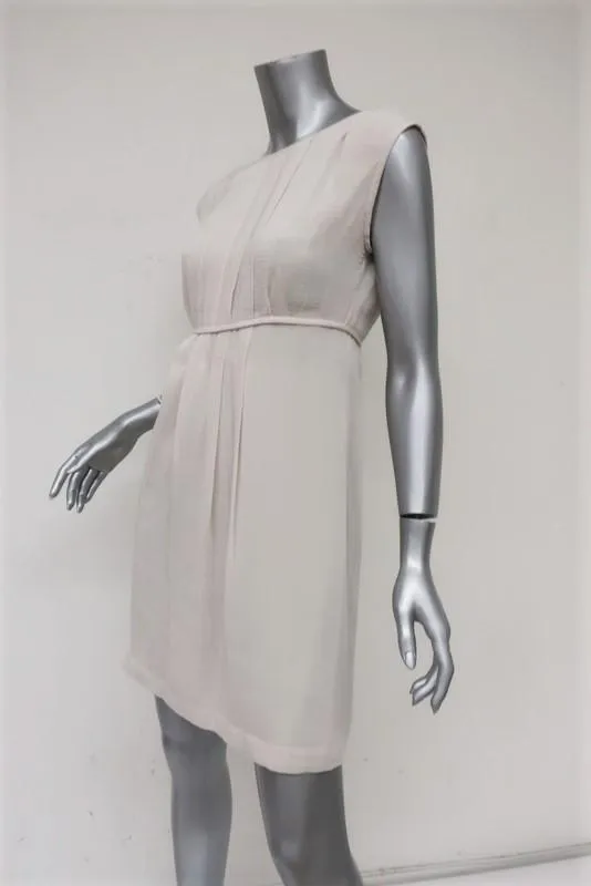 Sari Gueron Dress Cream Sleeveless Pleated Cotton-Silk Size 4