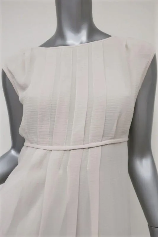 Sari Gueron Dress Cream Sleeveless Pleated Cotton-Silk Size 4