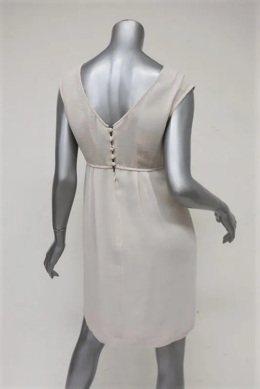 Sari Gueron Dress Cream Sleeveless Pleated Cotton-Silk Size 4