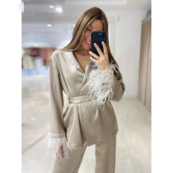 Satin Wide Pants Set Elegant