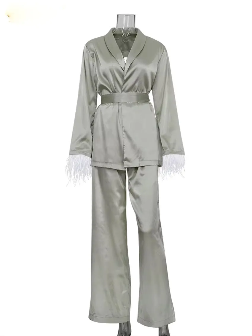 Satin Wide Pants Set Elegant