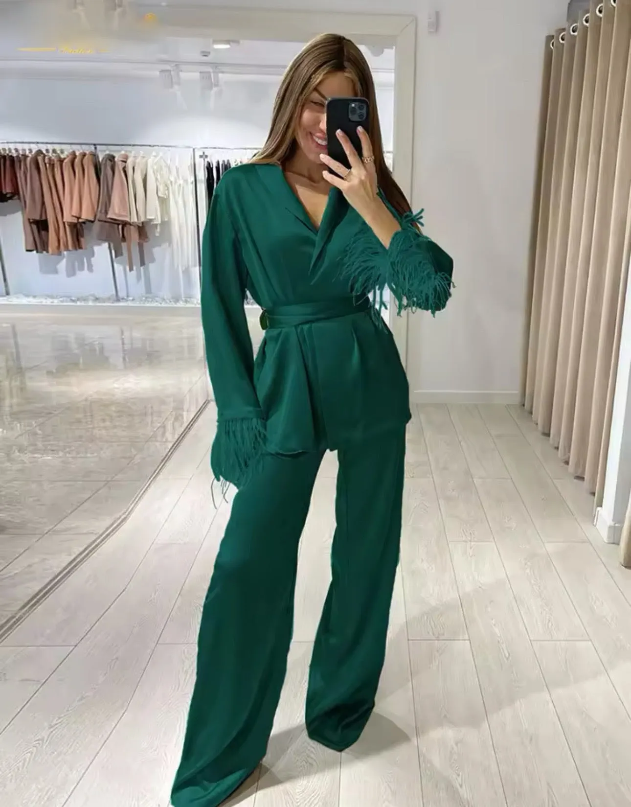 Satin Wide Pants Set Elegant