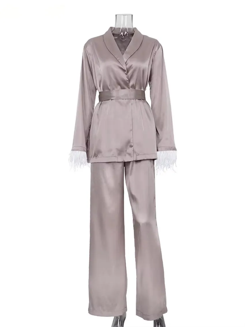 Satin Wide Pants Set Elegant
