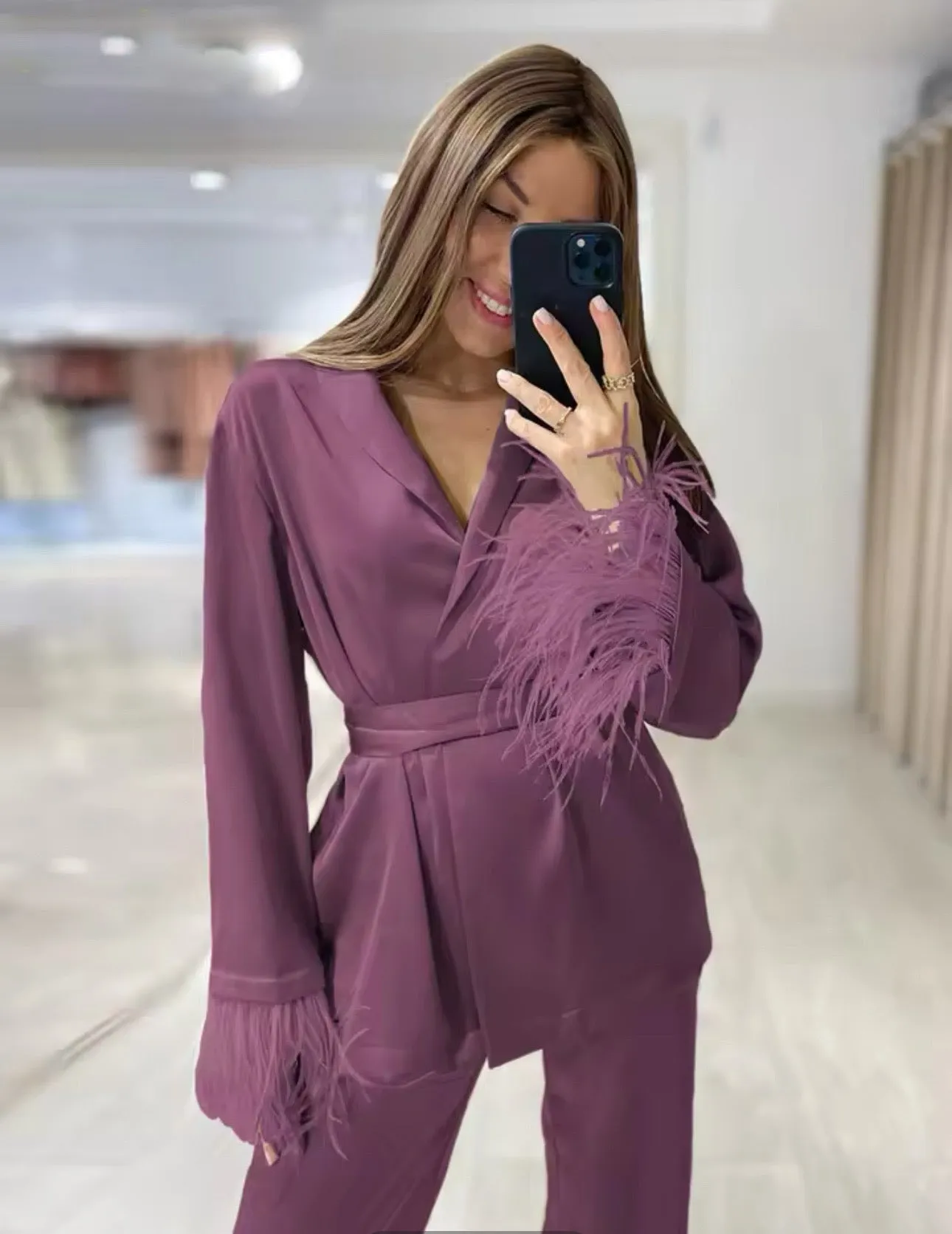 Satin Wide Pants Set Elegant