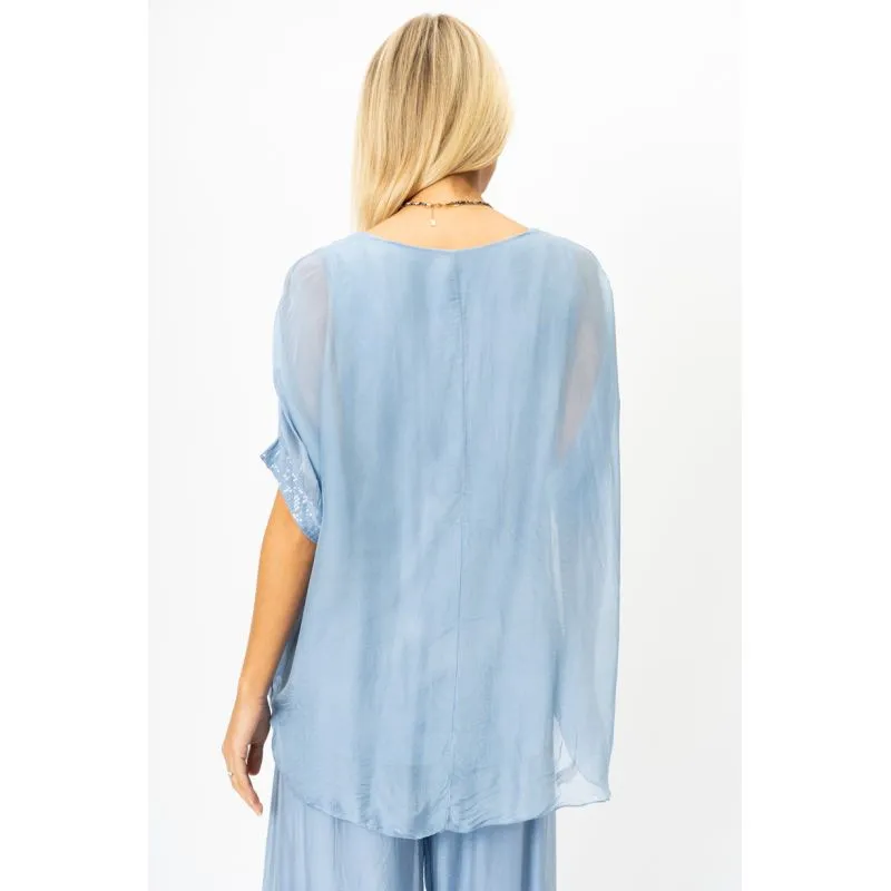 SEQUIN HEM SILK TOP