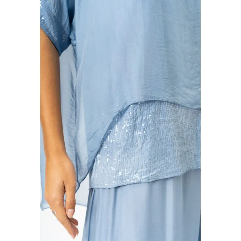 SEQUIN HEM SILK TOP