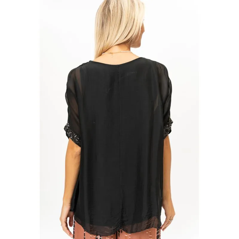 SEQUIN HEM SILK TOP