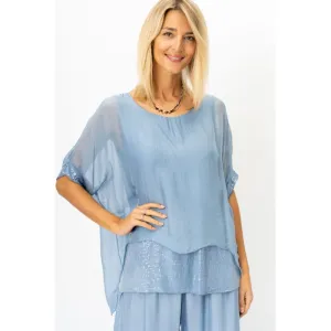 SEQUIN HEM SILK TOP