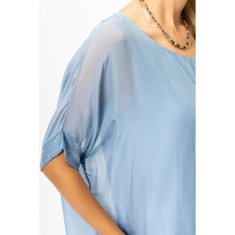 SEQUIN HEM SILK TOP