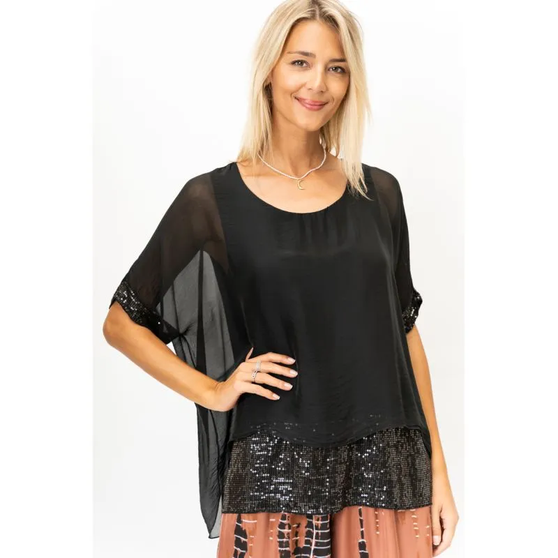 SEQUIN HEM SILK TOP