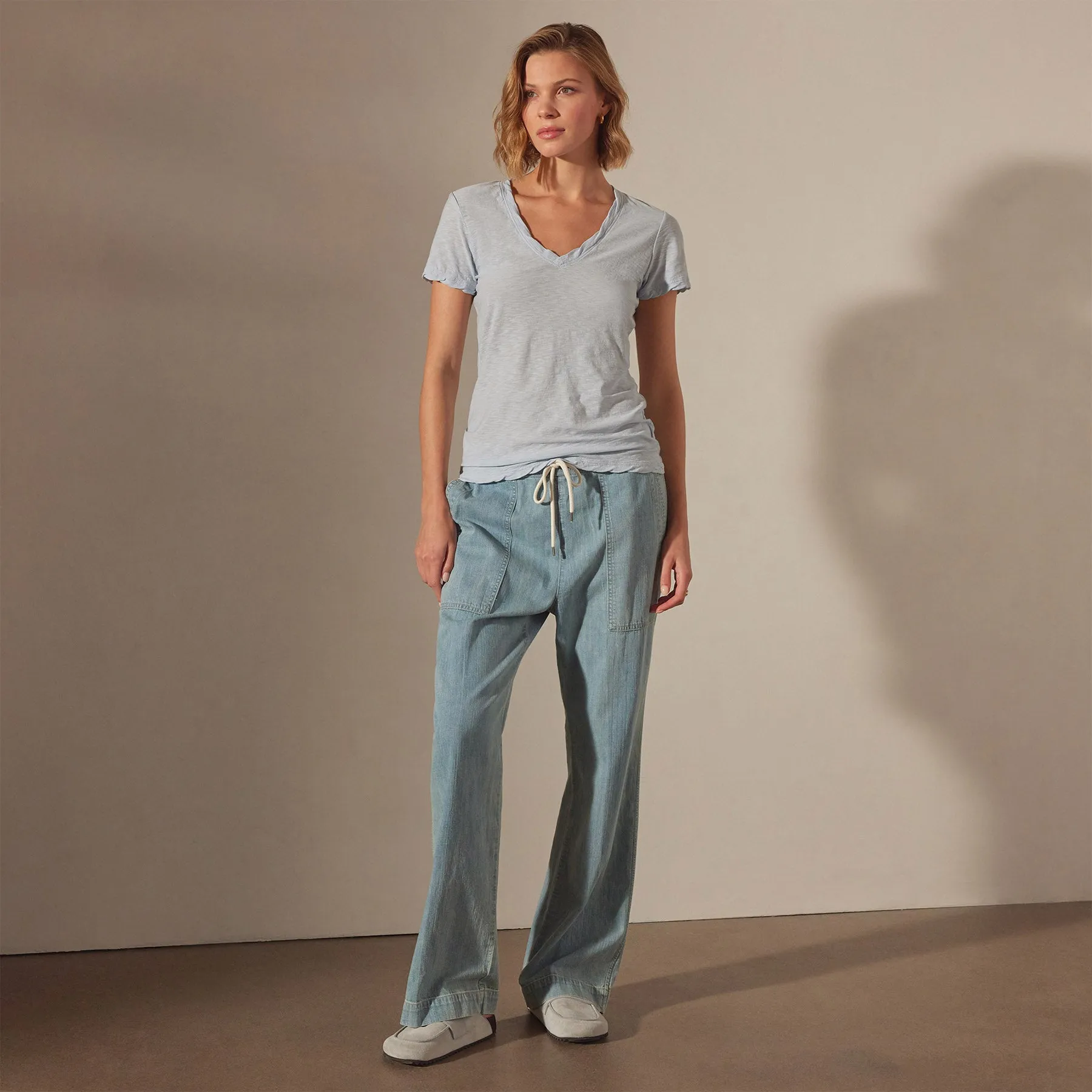 Sheer Slub Casual V Neck - Open Sky