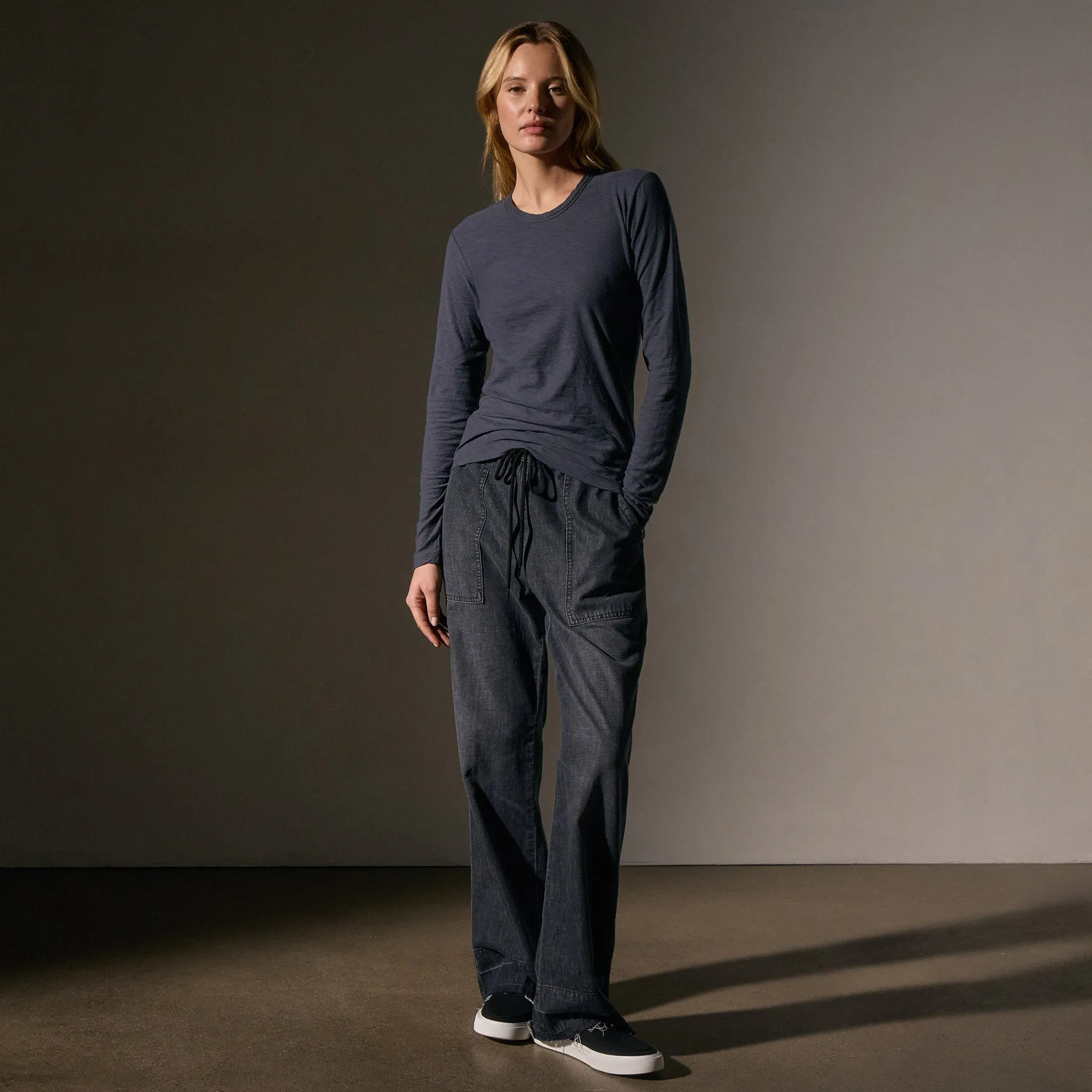 Sheer Slub Long Sleeve Crew - Blue Noir