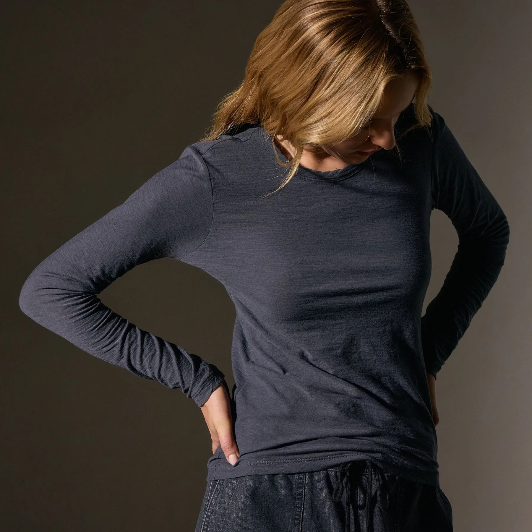 Sheer Slub Long Sleeve Crew - Blue Noir