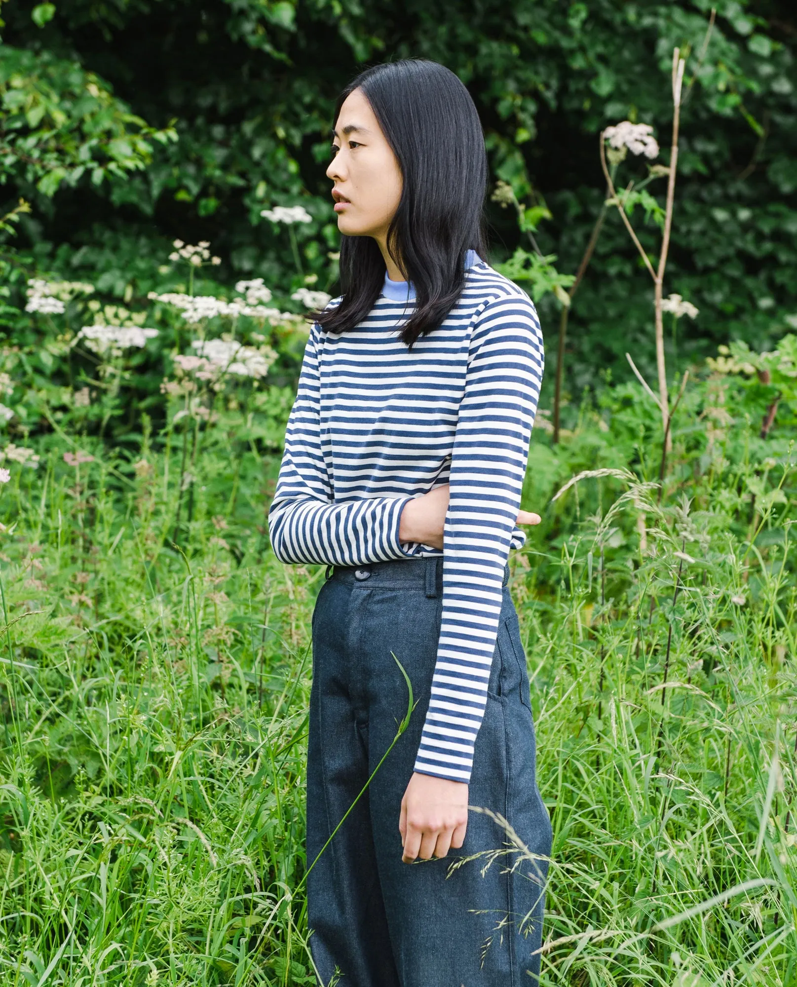Shoba Organic Cotton Top In Off White, Midnight & Sky