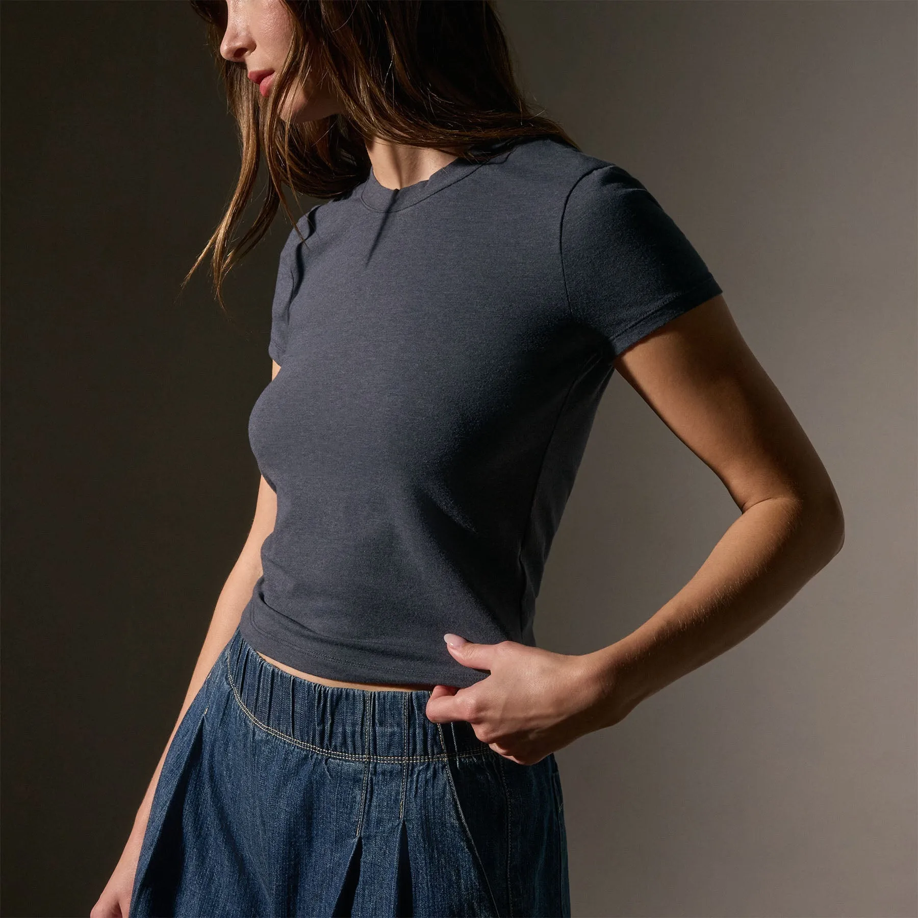 Short Sleeve Cropped Tee - Asphalt