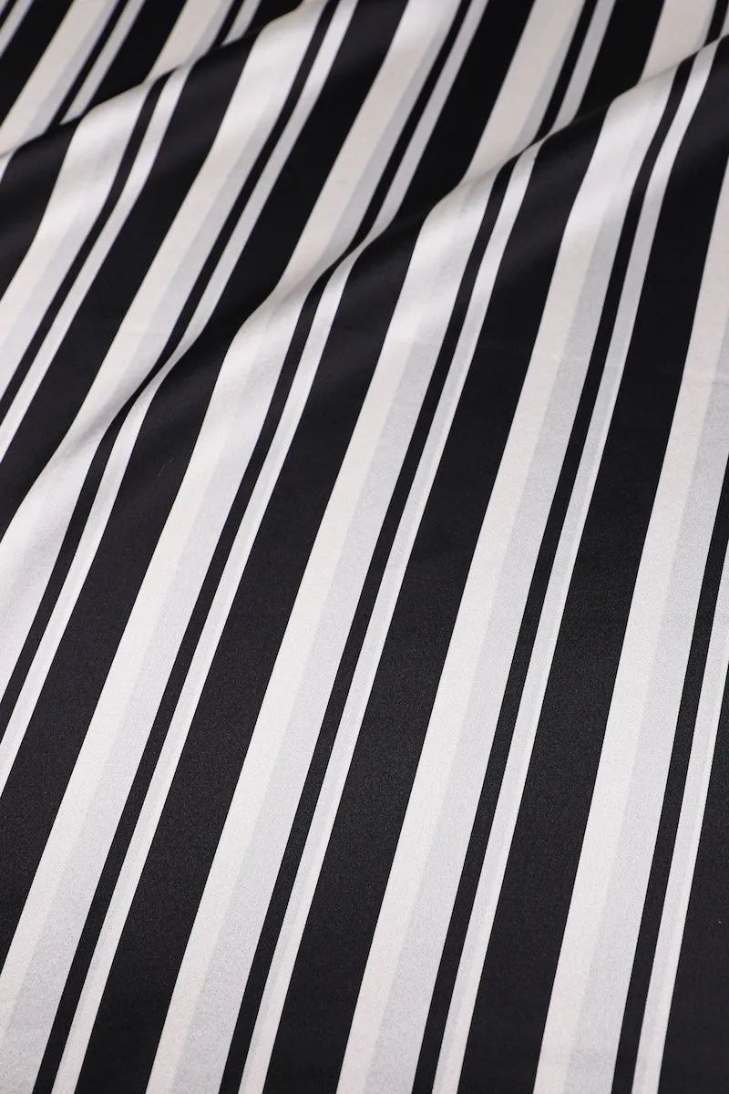 Silk Satin Stripes Button Down Dress