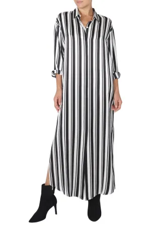 Silk Satin Stripes Button Down Dress