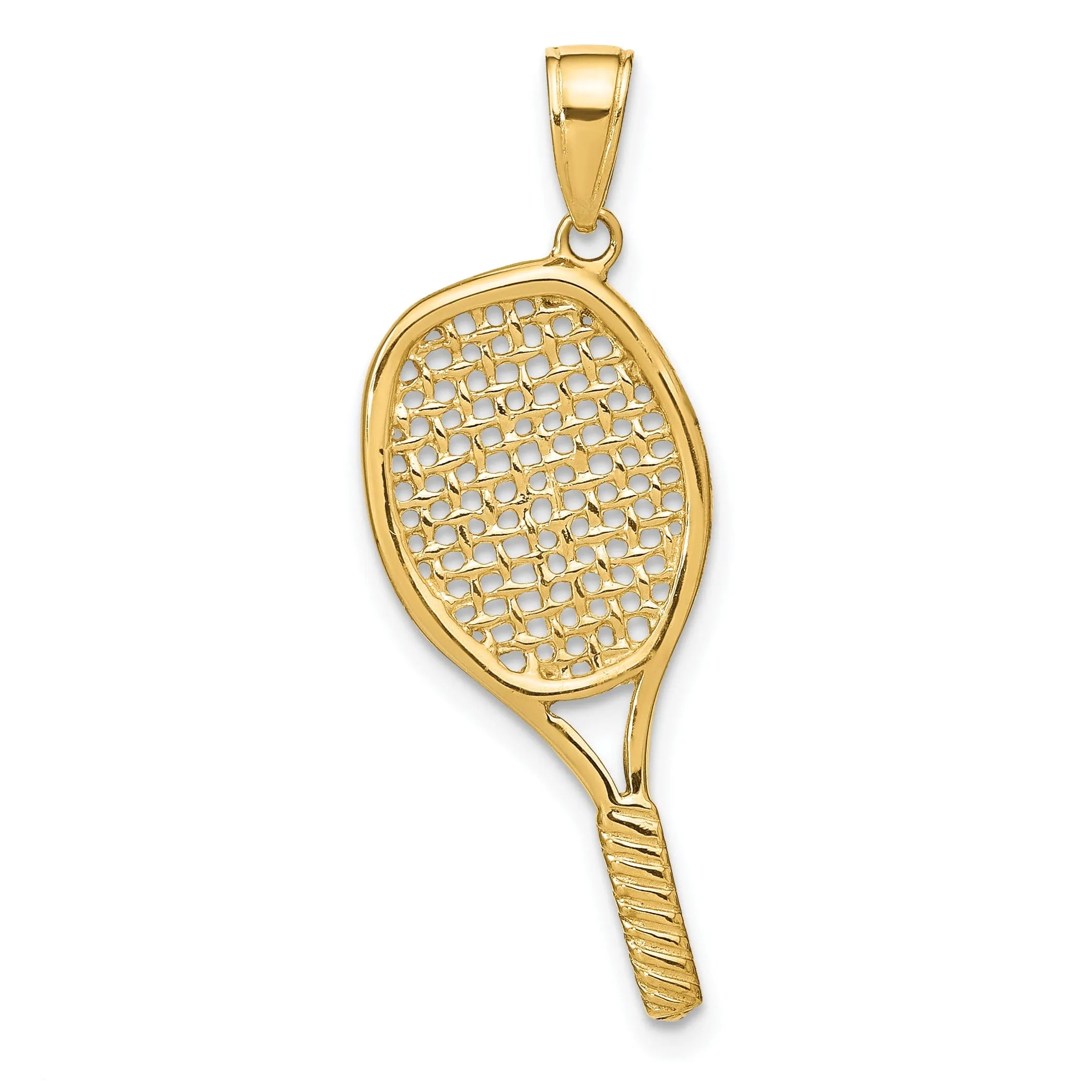 Solid 14 Yellow Gold 3-D Tennis Racquet Pendant