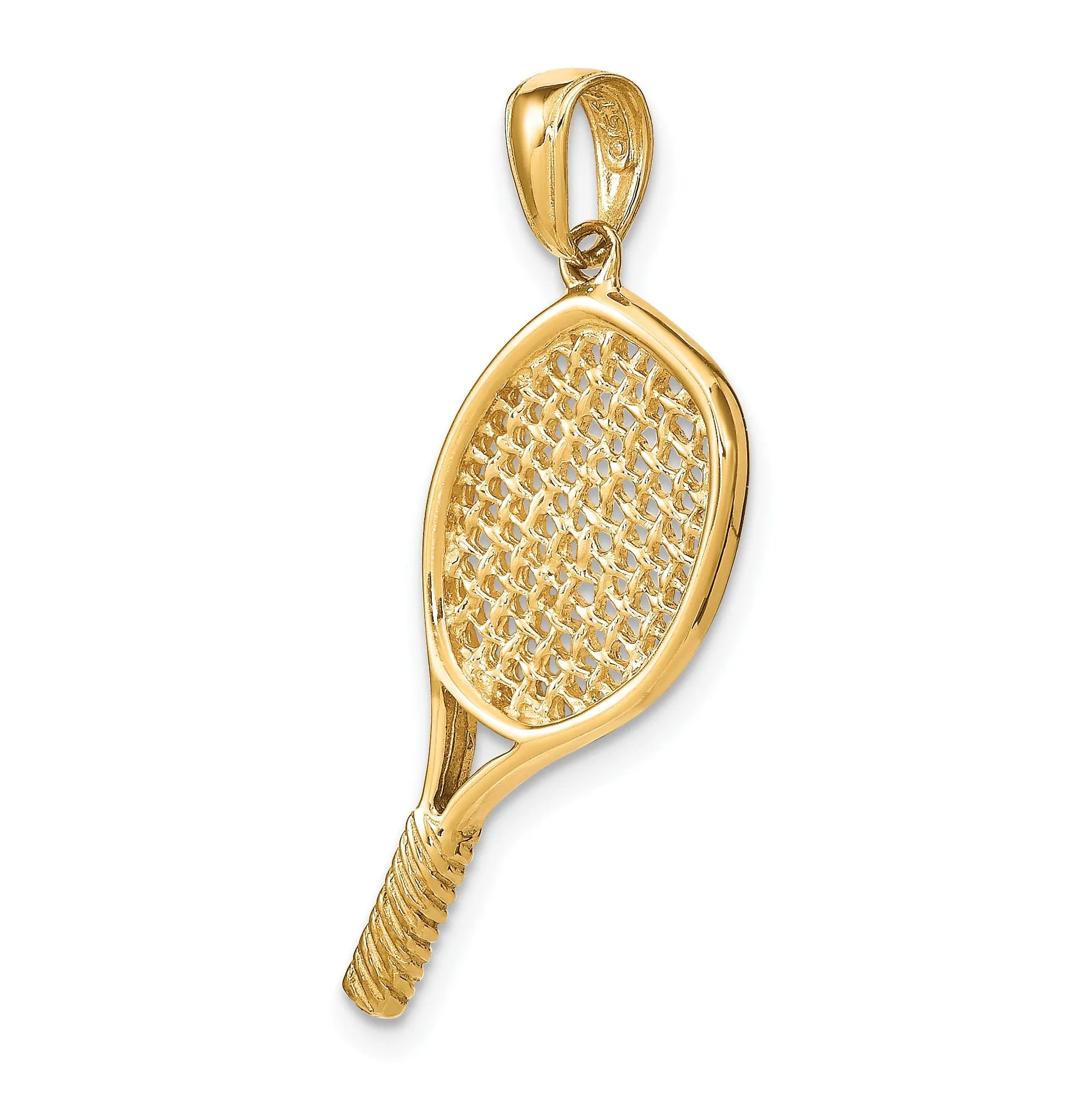 Solid 14 Yellow Gold 3-D Tennis Racquet Pendant
