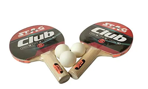 STAG Club Table Tennis Playset | 2 Racquets & 3 Balls (White), Model: Club-Set WH