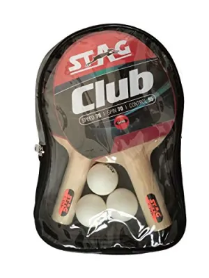 STAG Club Table Tennis Playset | 2 Racquets & 3 Balls (White), Model: Club-Set WH