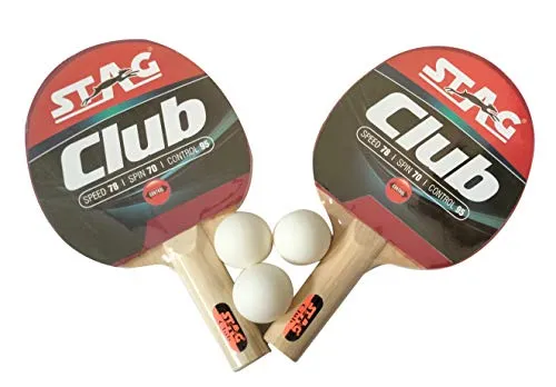 STAG Club Table Tennis Playset | 2 Racquets & 3 Balls (White), Model: Club-Set WH