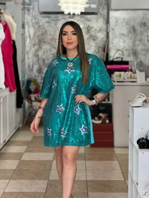 Starry Sequin Shirt Dress