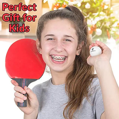 Synrgenic Table Tennis Paddle Set - 4 Professional Ping Pong Rackets, 8 Professional ITTF Game Balls, Foldable Scorecard, and Portable Cover Bag - Ergonomic Wooden Bats for Powerful Speed and Spin