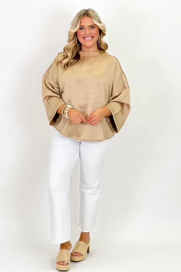 Taupe High Neck Short Sleeve Top