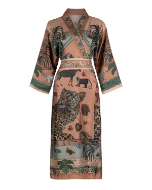 the jaguar's paradise loose robe - peach/sage