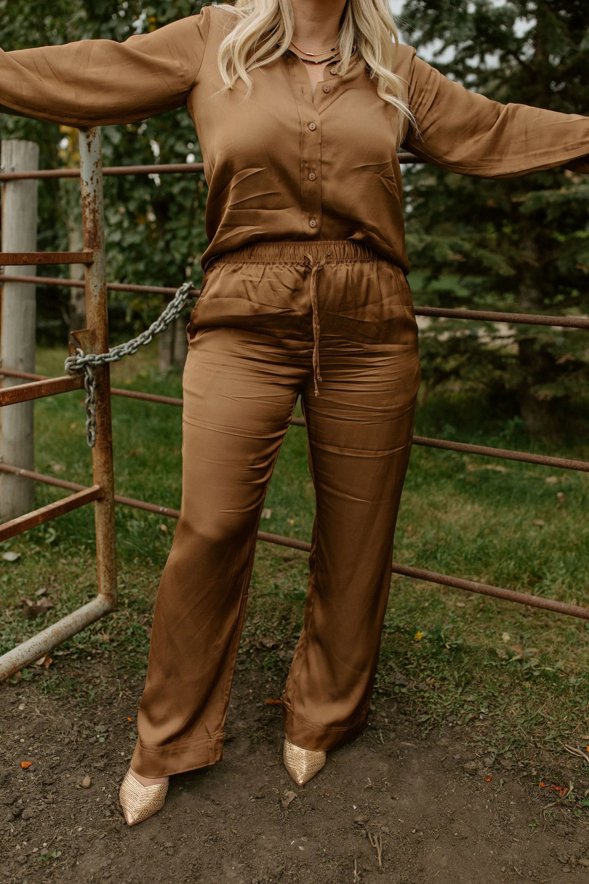 The Tiara Satin Pants by Part Two - Toasted Coconut